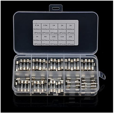 MRANADLDF Sicherung, 100 Stück, 5 x 20 mm, flinke Glassicherungen, 0,2 A, 20 Ampere, 250 V, 10 Größen, flinke Glasrohrsicherungen, sortiertes Kit mit Box