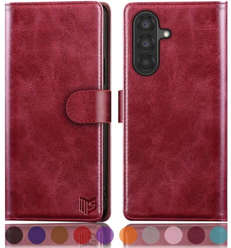 SUANPOT progettazione per Samsung Galaxy A36 Sintetica Cover Blocco RFID Portafoglio Slot CarteSupporto Cellulare Magnetica custodia Pelle per Samsung A36 Rosso