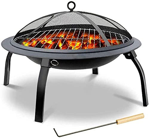 Barbecue, bracieri da esterno, bracieri da esterno da giardino, braciere pieghevole in acciaio con griglia e copertura e attizzatoio, braciere da campeggio, braciere per barbecue, carbone di legna