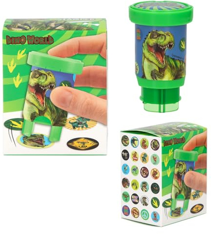 Depesche 13349 Dino World - Sticker Stamper Set zum Verzieren und Stempeln unterschiedlicher Dinosaurier Aufkleber, inkl. Stempel und 160 Sticker
