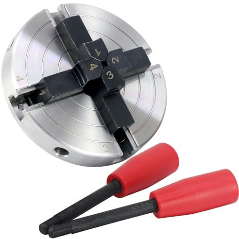 Wood Lathe Chuck, 4 Inch 4 Jaws, Self-Centering Lathe Chuck for Woodturning, 1 x 8TPI Thread Steel with 2 Tightening Levers