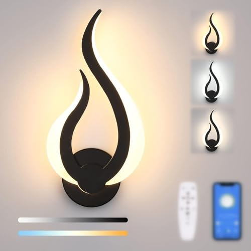 Lightess Smart LED Wandleuchte Innen 12W Dimmbar Fernbedienung APP Schwarz | Schwarz, 2700K-6500K & 0-100% dimmbar, App+2.4G Fernbedienung, Nachtlicht Timer, Acryl, für Wohnzimmer Schlafzimmer Flur