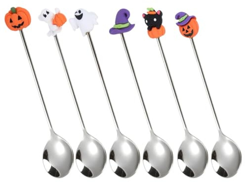 Cabilock Lot de 6 cuillères à dessert en acier inoxydable pour Halloween - Pour les fêtes à la maison