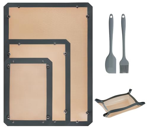 3 Set Tappetini in Silicone Riutilizzabili 60CM/40CM/30CM, Carta Forno Antiaderente per Forno e Microonde, Senza BPA e Lavabile in Lavastoviglie per Biscotti Pane Pizza, Nuovo Design con Bordi