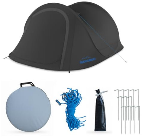 Festival Pop-Up Zelt 2 Personen Leichtes Wurfzelt Kuppelzelt Trekking Camping Strandzelt Angelzelt Strandmuschel Wasserabweisend 2-lagig (Grau)