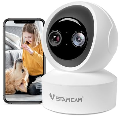 VSTARCAM Innenbereich Dual Kameras 2K QHD mit 10x Zoom,Babykamera,360° PTZ Kamera,Innenkamera,Haustierkamera,Nachtsicht,2-Wege-Audio,Hybrid-Zoom,2.4G WiFi