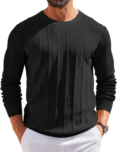 COOFANDY Maglione Invernale Caldo Lavorato A Maglia A Maniche Lunghe con Scollo Rotondo da Uomo Nero XXL