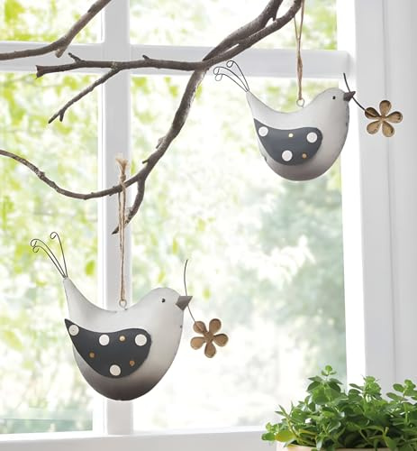 Dekoleidenschaft 2X Dekohänger Vogel aus Metall, Frühlingsdeko zum Aufhängen für Zweige, Äste & Fenster, Hängedeko Frühling, Vögel hängend