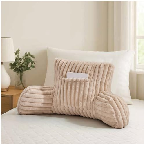 GC GAVENO CAVAILIA Reading Pillow For Adults With Arms | Faux Fur Fleece Cuddle Cushion Pocket 38cm Cozy Lumbar Support Cushion For Backrest | Neck Sitting Up In Bed Sofas Chair Cushions, Beige