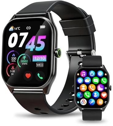 Smartwatch Donna Uomo con Funzione Telefonica, Chiamate Bluetooth, Nero | 1,91 HD Touch Screen Smart Watch con Chiamate Bluetooth, Impermeabile IP68, Orologio Sportivo con Monitor del Sonno