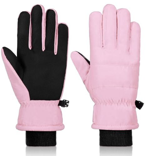 Boao 1 Pairs Kids Winter Ski Gloves Waterproof Warm Snow Mittens Full Finger Gloves for Toddlers Infants (Pink,3-6 Years)
