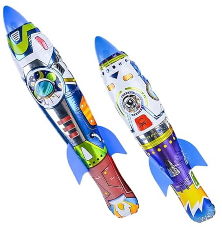 JOINPAYA 2pcs Inflatable Rocket Set for Outdoor Flying Rockets 63cm Large 55cm Small Throwing Sports Game Birthday Party Favor