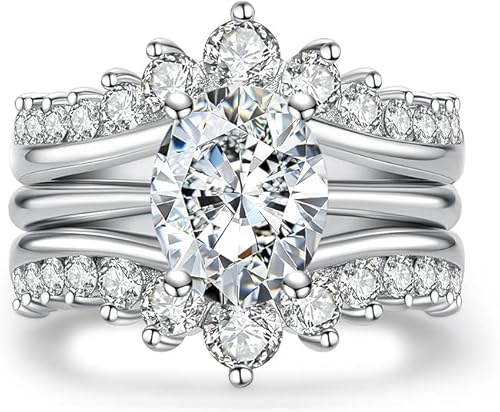 Anello da Donna-Anello con Moissanite a Forma di Corona da 3CT-con Certificato GRA, Argento Puro 925, Taglio Ovale, Colore D, Grado VVS1, Adatto per: Appuntamento/Tutti i Giorni/Matrimonio/Compleanno