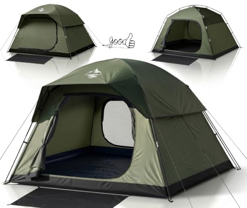 Purebox Zelt 3-4 Personen Camping Zelt – Zelten mit 2 Türen & Regenabdeckung, Tragbares Wasserdichtes & Windstabiles Familienzelt mit Netzbelüftung, Einfacher Aufbau für Camping, Wandern & Backpacking