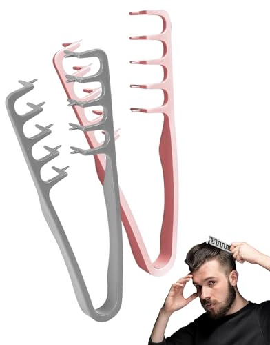 Fonyiunce 2 Piezas Peine Texturizador,Herramienta Para Dar Volumen A Las Raíces, para Mujeres y Hombres, Peines para Cubrir la Raya del Flequillo, para Todo Tipo de Cabello(Rosa + Gris)