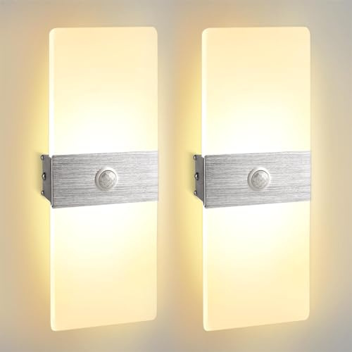 2 Stück LED Wandleuchte mit Bewegungsmelder 12W Wandlampe Innen 3000K
