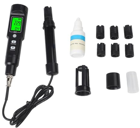 Manillefu Messgerät für gelösten Sauerstoff, wasserdichter DO-Sensor für Aquarium, Pool, Meerwasser mit automatischer Temperaturkompensation, mit 6 Sondenabdeckungen