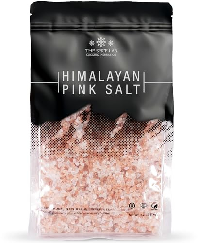The Spice Lab Pink Himalayan Salt – Coarse Grain, 2.2 lb / 1 Kilo - Himalayan Pink Salt for Grinder Refill – Gourmet Pure Crystal – Kosher & Natural Certified