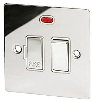 Fused Switch with Neon - Polished Chrome Flat - White Insert Metal Rocker Switch - 13 Amp Switched Fused Spur Unit