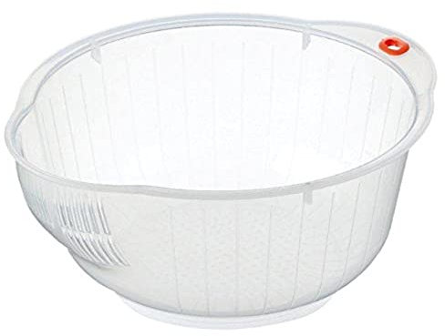 Inomata Japanese Rice Washing Bowl with Strainer, 2 Quart, Plastic, Clear, 2-Quart