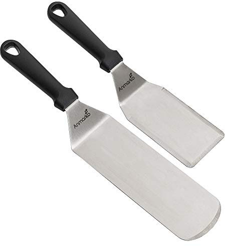 Metal Stainless Steel Spatula Set - Griddle Scraper and Pancake Flipper or Hamburger Turner - Stainless Steel Utensil Great for BBQ Grill Flat Top - Commercial Grade