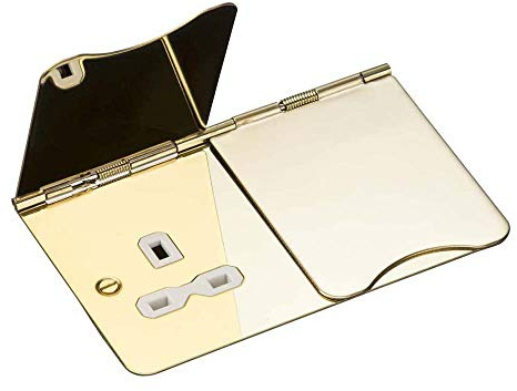 Knightsbridge FPR9UPBW Unswitched Floor Socket, Polished Brass with White Insert, 13 A, 2G