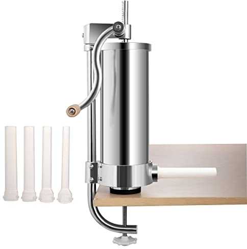 COSTWAY 3 kg Poussoir à Saucisses Viande, Machine à Saucisse en Acier Inoxydable, Remplissage de Saucisse avec 4 x Tubes