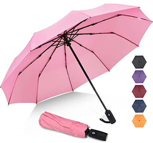 ZOMAKE Regenschirm sturmfest – 114 cm großer Taschenschirm, Rosa