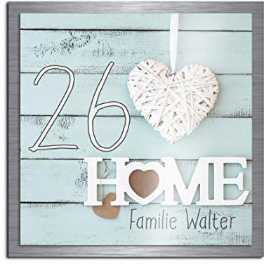 Premium Designer Hausnummer mit UV Druck und Montage Set - 22x22 cm - Familien-Haus Bedruckte Hausnummern mit Straßen Straßennamen für die Haustür Ferienhaus…