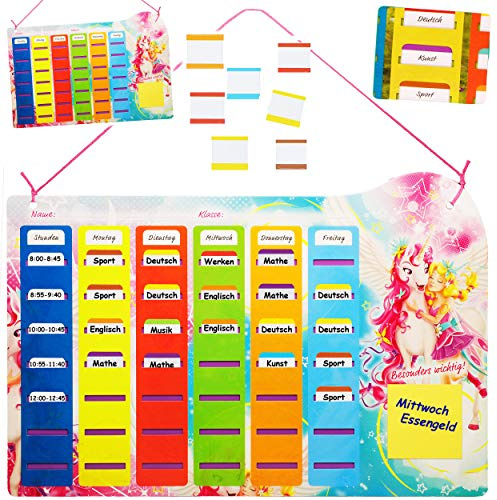 alles-meine.de GmbH universaler - Steck - Stundenplan/Wochenplaner/Memoboard - magisches Einhorn & Fee - incl. 77 Stück beschreibbare Tafeln - Klipp + Klar - austauschbaren S..