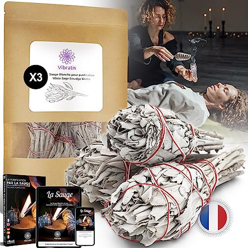 ORINKO Weißer Salbei zum Räuchern x3 – Räucherbündel für energetische Reinigung – 100% natürlicher Weisser Salbei zum Räuchern – Entfernt Negative Energien & fördert Meditation + E-Book