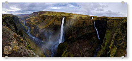 artboxONE Acrylglasbild 90x30 cm Natur Panorama of Haifoss Bild hinter Acrylglas - Bild haifoss Clouds haifoss