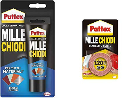 Pattex Millechiodi Esterni & Interni, Adesivo Extra Forte Per Montaggi Esterni, Adesivo Resistente Per Legno & Millechiodi Tape, Nastro Biadesivo Extra Forte Per Applicazioni Permanenti