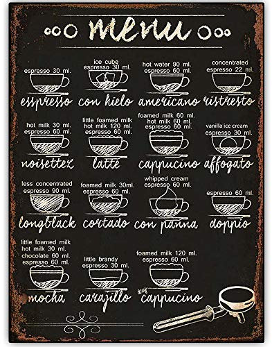 Pintree Originelles Retro-Design, 15 Kaffee-Rezept-Menü-Holzschilder, Wandkunst, natürliches Holzbrett, Poster, Wanddekoration für Café, Küche, Kaffee-Ecke