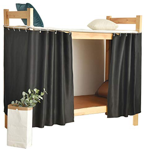 Teanea Heavy-Duty Blackout Bottom Bunk Bed Curtains Privacy Canopy Twin Size for Home Dorm, 2 Panels, Black
