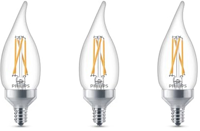 Philips LED Clear Dimmable, Warm Glow Effect BA11 Light Bulb - EyeComfort Flicker Free - 6.6W = 75W - 600 Lumen - Soft White (2700K) - E12 Base - Indoor - Title 20 - Pack of 3