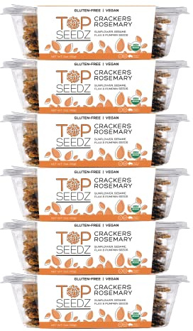 Top Seedz Certified Organic Gluten Free Rosemary Seed Crackers | 6-Pack | 5 Ounces | Healthy Vegan Crackers with Plant Based Protein | Made of Sunflower, Flax, Sesame and Pumpkin Seed
