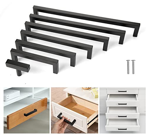 Meisax 10 Stück schrankgriffe Schwarz Möbelgriffe 128mm, Rostfrei Edelstahl griffe für küchenschränke, Schubladegriff Quadratischer Griff Stangengriff Kleiderschrankgriff Relinggriff