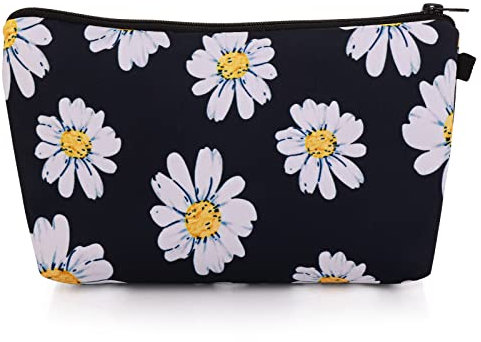 Sibba Kosmetiktasche aus Segeltuch Handtasche kleine Tasche Geldbörse Reißverschluss Federmäppchen Kulturbeutel Aufbewahrung Schönheit Make-up Reisezubehör für Mädchen Schwarz Sonnenblume Organizer