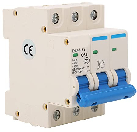 Disyuntor en miniatura, DZ47-63 C63 3P Interruptor de protección de circuito de sobrecarga AC 400V 50Hz Montaje en riel DIN 4500A Capacidad de ruptura