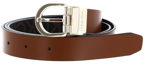 Calvin Klein Leder Gürtel CK Must RD Buckle REV 2.5 Belt W65 Cognac/Brown Mono braun wendbar