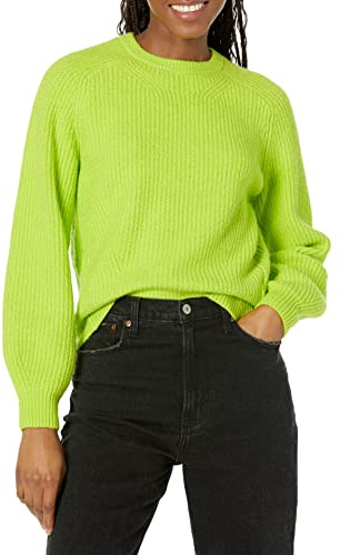 Amazon Essentials Jersey acanalado con cuello redondo Mujer, Verde Lima, XS