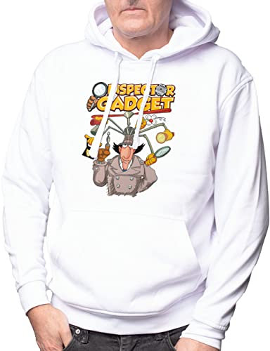 Camisetas EGB Sudadera Capucha Adulto/Niño Inspector Gadget Ochenteras 80´s Retro Comic Tallas Especiales (Blanco, M)