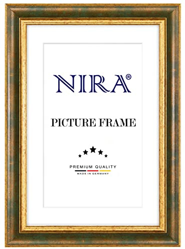 NiRa Massiv Holz Bilderrahmen 16 x 23 cm in Grün Gold | Farbe und Größe wählbar | Rahmen für Poster | Puzzle | Foto collage HD048
