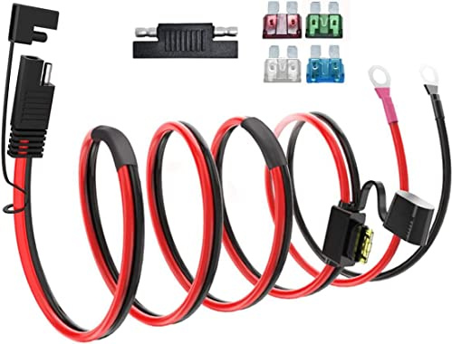 ELFCULB SAE auf Ringkabelschuh Anschluss Kabel 10AWG 3m für Autobatterie | SAE auf O-Ring-Klemme Kabelbaum aus 5,26 mm² verzinntem Kupfer mit Sicherungen für Motorrad und Rasenmäher