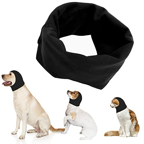 Cache-Oreilles pour Chien et Chat - Protection Auditive, Cache-Cou et Oreilles Contre Le Bruit - Pour Le Bain et Le Toilettage (Noir, S)