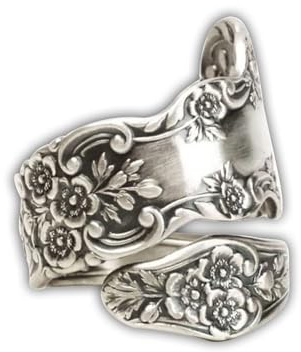 Vintage Flower Spoon Rings Promise Wedding Engagement Statement Boho Circling Rose Flower Cluster Finger Open Ring Adjustable Extendable Wrap Bands for Women Girls Men Retro Comfort Fit Jewelry Gifts
