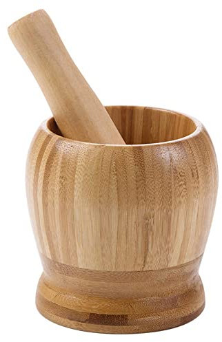 Mortero y mortero, mortero de madera, mortero redondo y mortero, conjunto de mortero y mortero, mortero de madera con mortero, especias, pimientas, ajo y nueces, utensilios de cocina (grande)