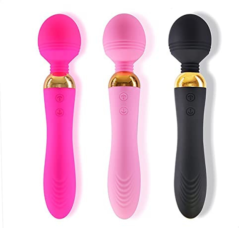 2 in 1 Doppelkopf Vibrator AV Massagestab mit 360° Kopfbiegefunktion & 10 Vibrationsmodi für Sie, JFRong Silikon Klitoris Stimulator Prostata massagegerät Realistischer Dildo Erotic Vibrator(Black)