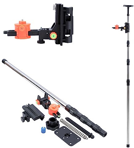 TOPWAY Laser Level Telescopic Pole 115-450 cm Stainless Steel Extendable Floor to Ceiling Laser Rod with Holder and Nylon Bag, for Rotary Cross Line Lasers Fast and Flexible Positioning